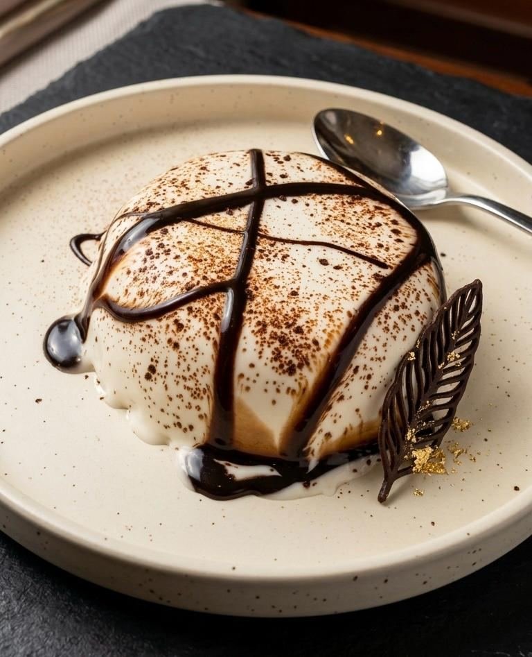 Panna cotta with chocolate drizzle