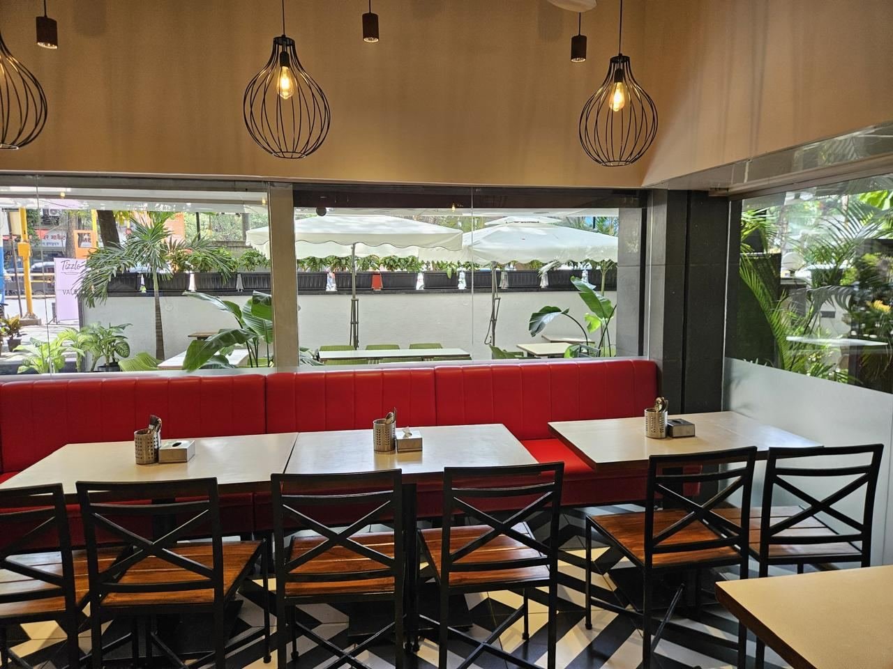 Window seating overlooking the patio